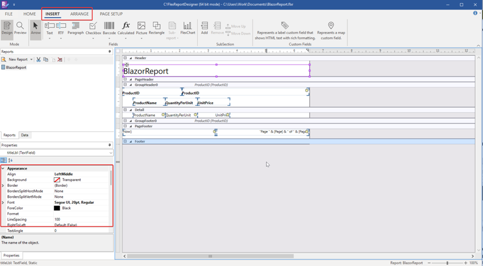FlexReportDesigner - Customize the Report