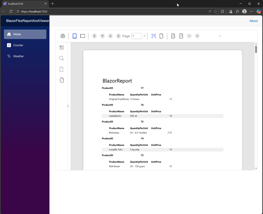 FlexReport in Blazor