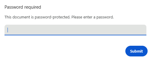 DsExcel Java applies PdfSecurityOptions so opening the exported PDF displays a password prompt before protected workbook content becomes available.
