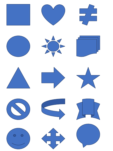 DsExcel Java exports AutoShapeType objects to PDF as a grid of arrows, callouts, stars, ribbons, and other basic shapes.