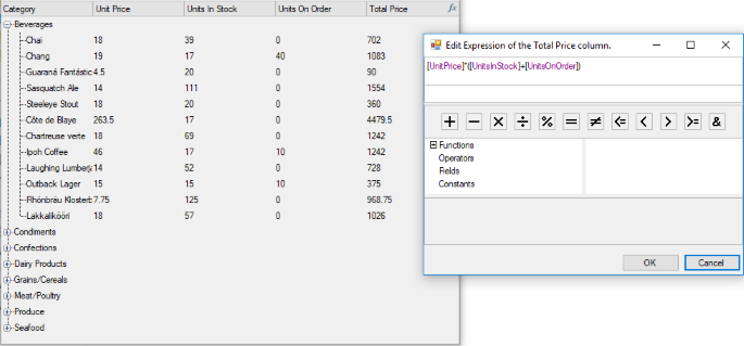 TreeView column calculation