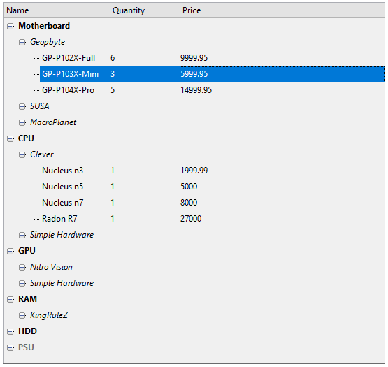 TreeView in an app
