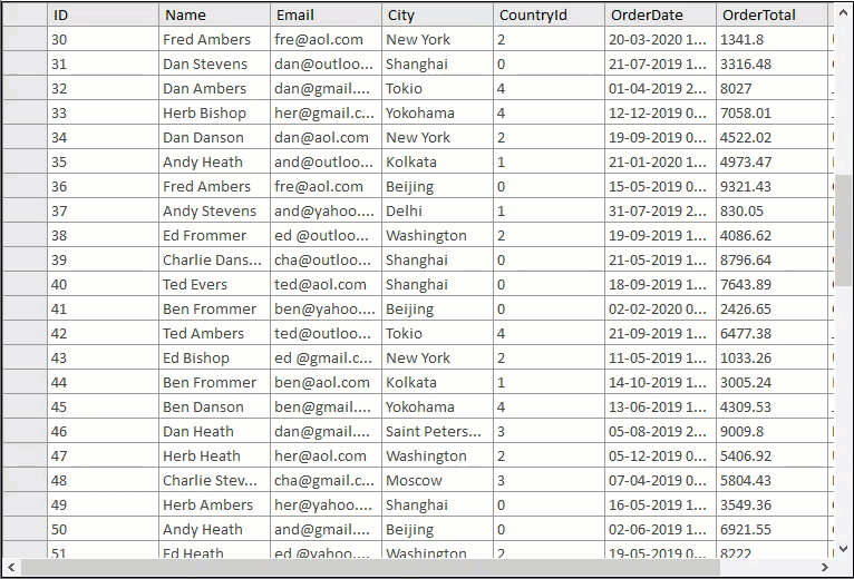 The image shows sorting in an application.