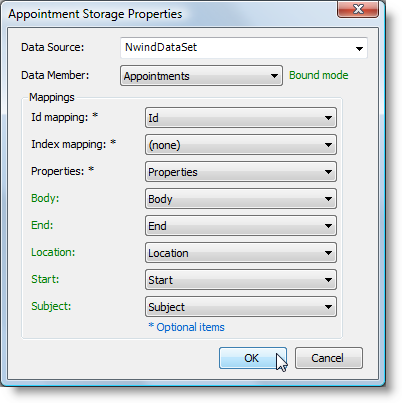 C1WinForms Scheduler appointment storage options