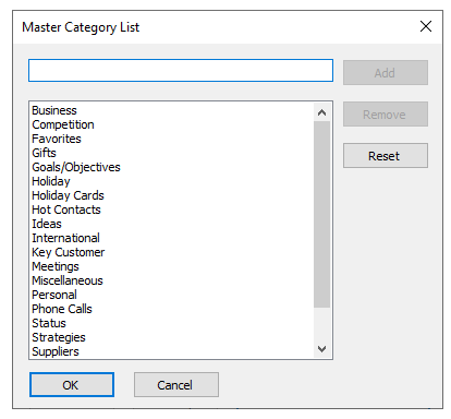 C1WinForms Scheduler master categories dialog box options