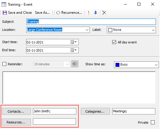 C1WinForms Scheduler contact dialog box