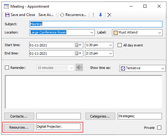 C1WinForms Scheduler resources dialog box