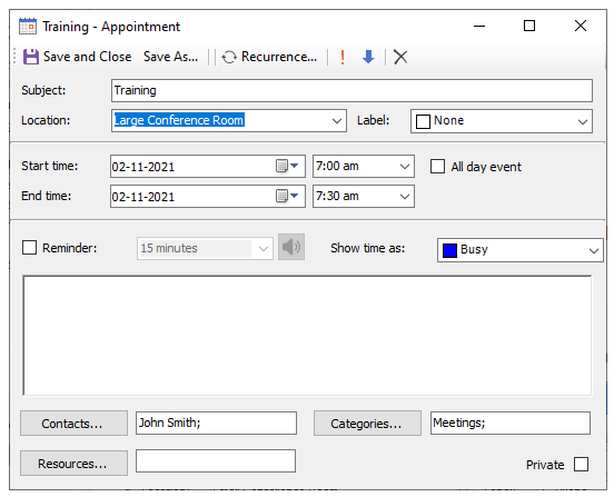 C1WinForms Scheduler save as Appointment dialog toolbox menu