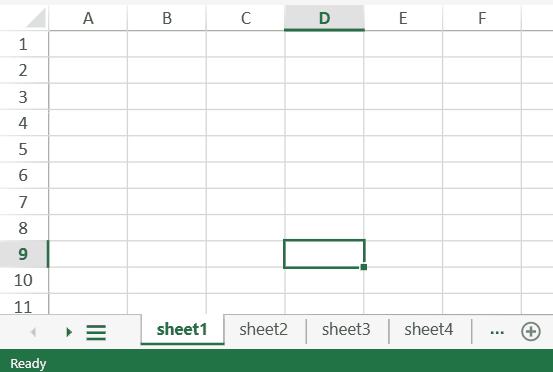 SpreadJS All Sheets dialog selecting a worksheet outside the visible tab strip area and displaying its sheet tab.