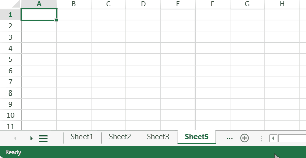 SpreadJS All Sheets dialog listing visible worksheets only while hidden sheets are excluded from the navigation UI.