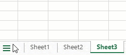SpreadJS All Sheets hamburger button showing hover color feedback in the tab strip navigation UI element.