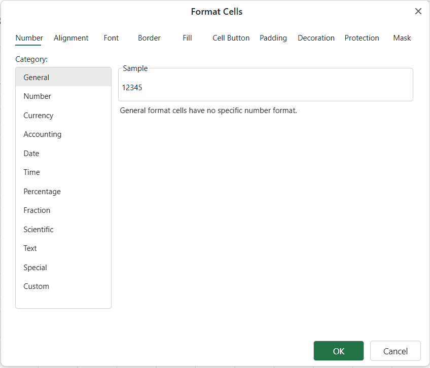 SpreadJS Designer demonstrates adding a German CultureInfo with locale-specific currency, accounting, date, time, and special formats to the cell format window.