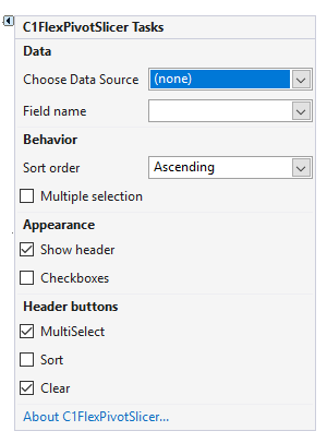 C1WinForms FlexPivotSlicer Task Menu