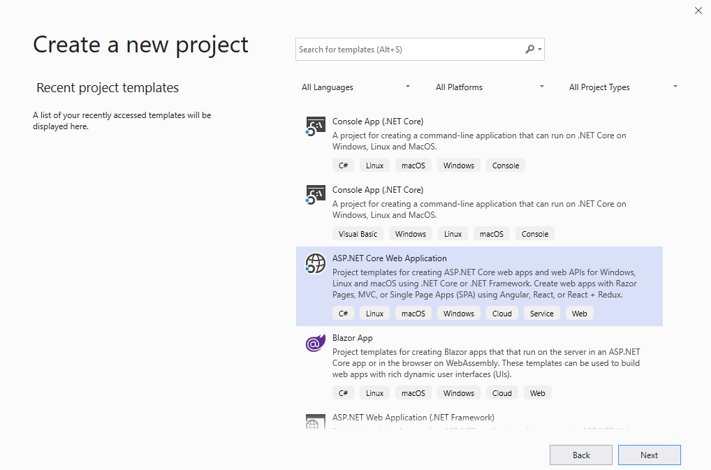 New project dialog