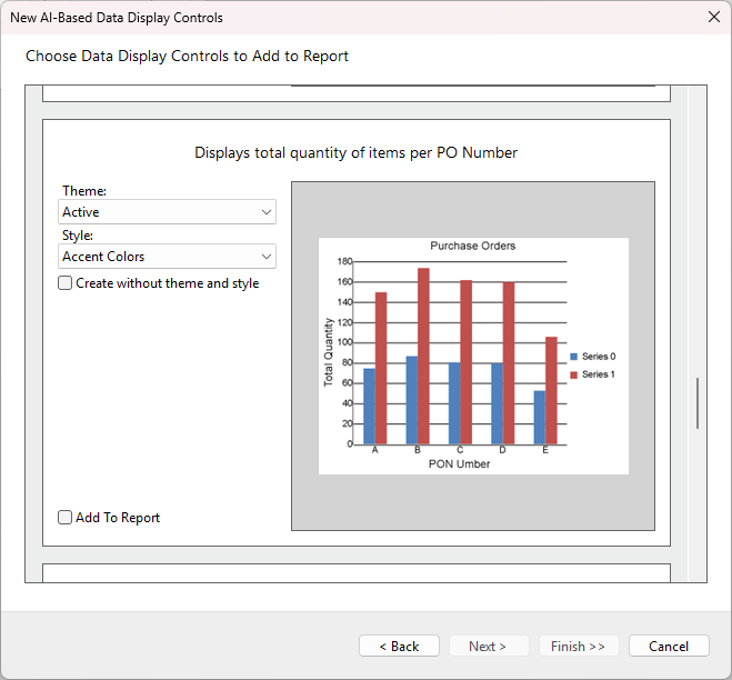 Choose Data Display Controls to Add to Report dialog