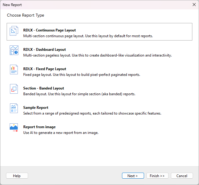 Choose Report Type of the Report Wizard