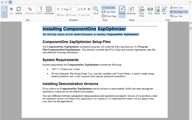 Text Selection tool in FlexViewer