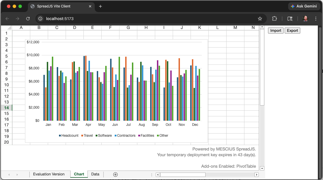 Chart displaying data in SpreadJS