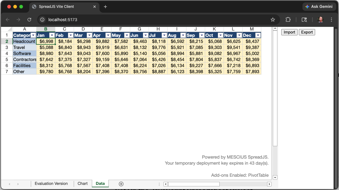 Hydrated Table in SpreadJS