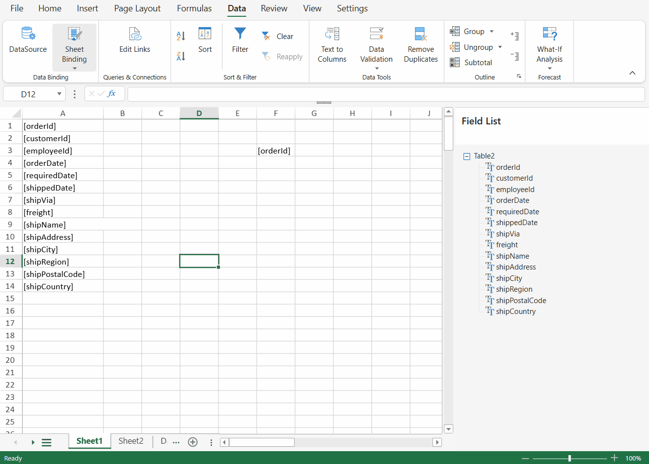 SpreadJS Designer demonstrates clearing a Data Manager table binding while existing worksheet cell binding paths may remain in the layout.