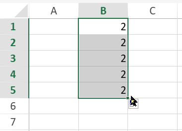SpreadJS worksheet showing the result of drag fill, with the selected cell value copied into the expanded cell range.