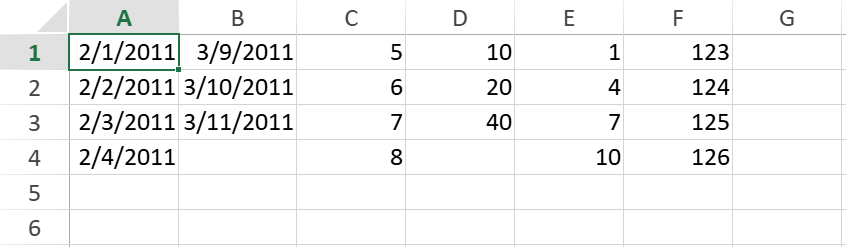 SpreadJS worksheet output showing cell ranges filled by the fillAuto method with date, automatic, growth, and linear series results.