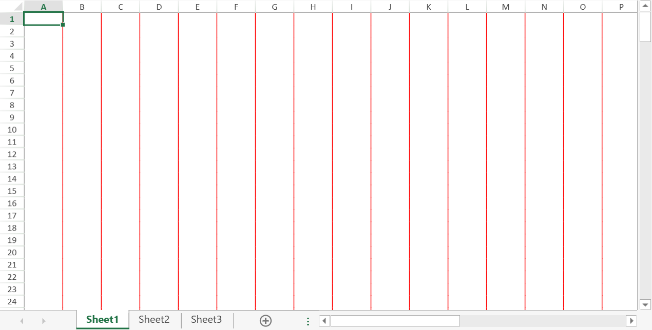 SpreadJS worksheet showing gridline option output with red vertical gridlines and hidden horizontal gridlines.