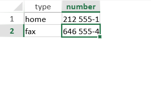 SpreadJS worksheet displays phone type and number columns populated from a parsed JSON array through the setDataSource method.