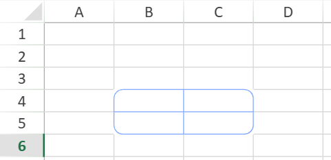 SpreadJS cell range rendered as one rounded rectangular region after the setBorderRadius method applies radius values only to its visible outer corners.