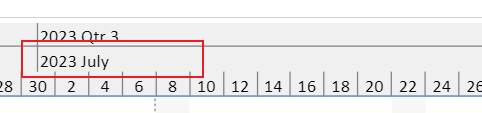 SpreadJS GanttSheet displays Middle Tier Column gridlines that visually separate time units in the middle timescale tier.