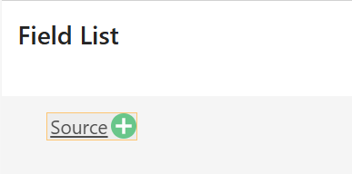 SpreadJS Designer Field List panel displays an empty Source node with an Add control for creating the first binding field.