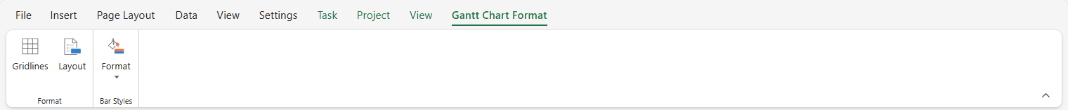 SpreadJS Designer displays the Gantt Chart Design tab with commands for formatting taskbars, timescale elements, and project schedule presentation.
