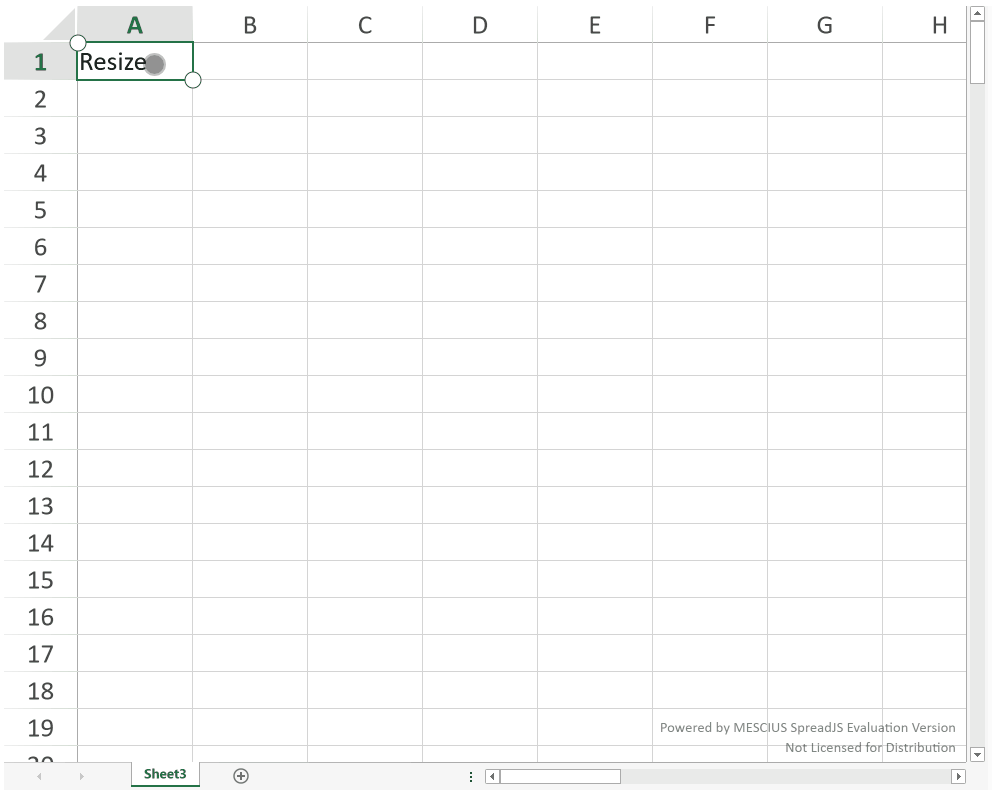 SpreadJS touch workflow demonstrates dragging a row or column resize handle to adjust worksheet dimensions interactively.