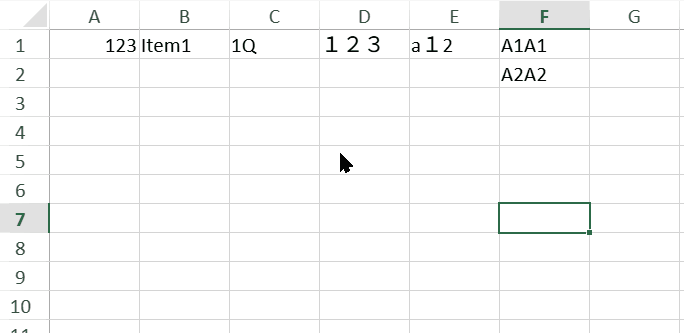 SpreadJS worksheet demonstrating string series behavior where the fillAuto-style drag fill operation increments supported numeric tokens and copies unsupported patterns.