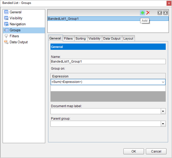 BandedList Groups dialog