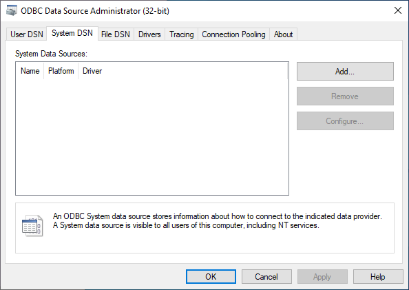 ODBC Data Source Administrator dialog box