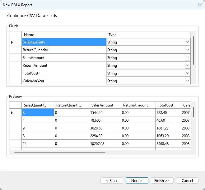 Configure CSV Data Fields