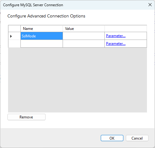Configure Advanced Settings for MySQL Server Connection