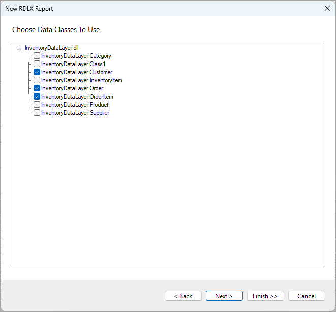 Configure Programmatic Query - Choose Data Classes to Use