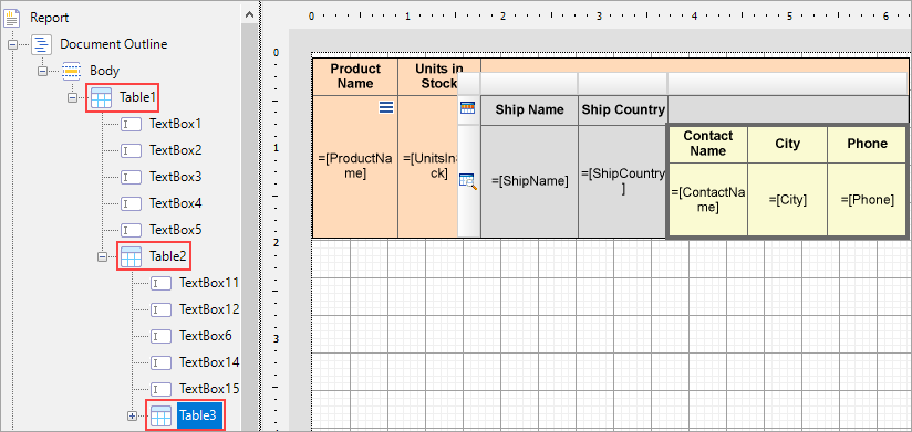 Nesting in Tables at design