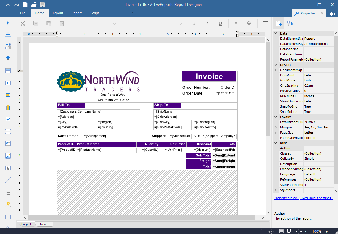 Page Report Design View