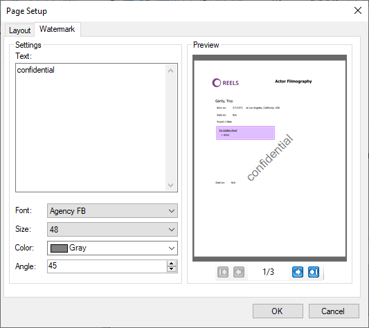 Advanced Print Options Watermark Settings