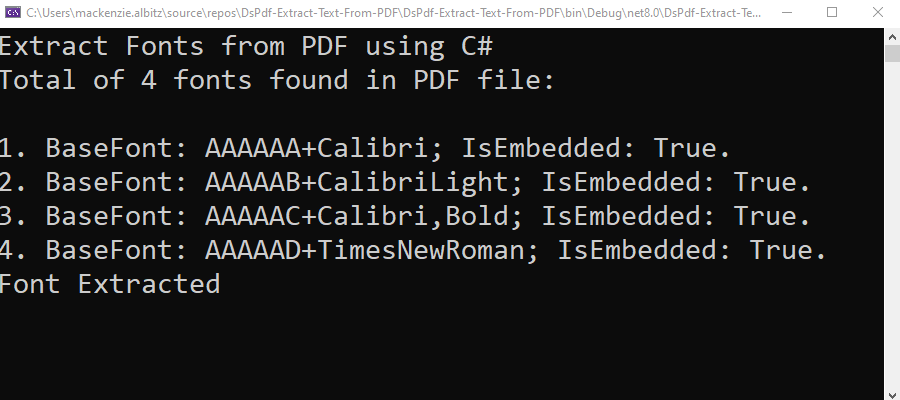 Extract fonts from a PDF C#