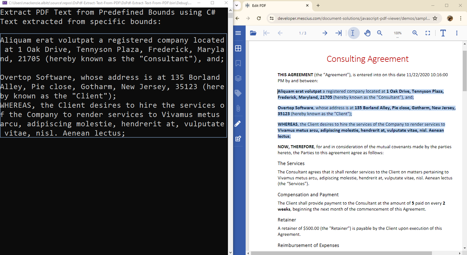 Extract text from PDF bounds