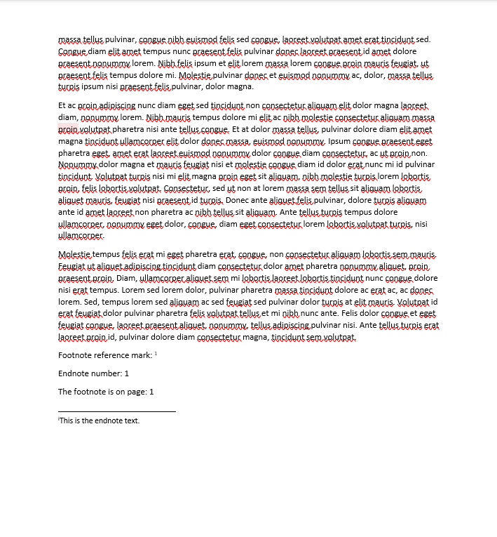 DsWord document showcasing the use of NOTEREF field showing the endnote text