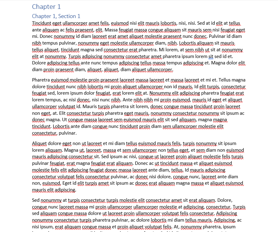 DsWord document showcasing the use of STYLEREF field showing chapter 1