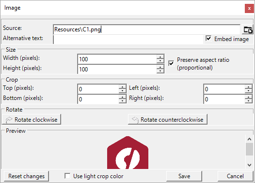 C1WinForms Editor insert images - Image dialog box