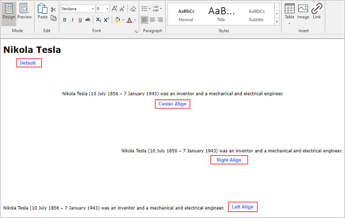 C1WinForms RichTextEditor paragraph alignment commands demo
