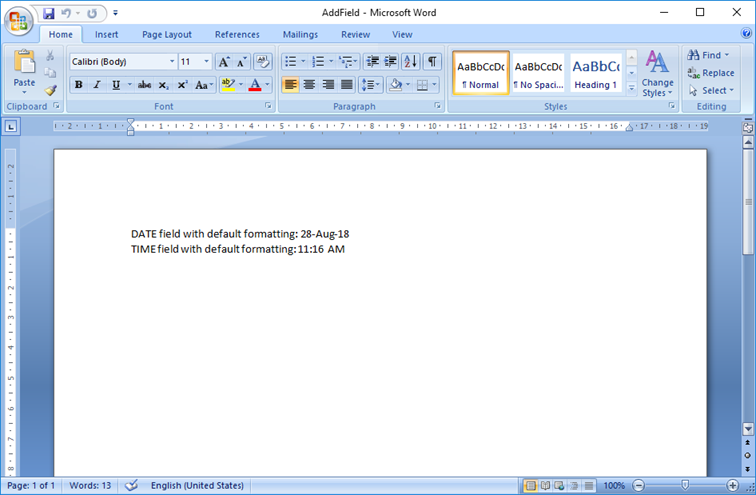 Fields in a Word document