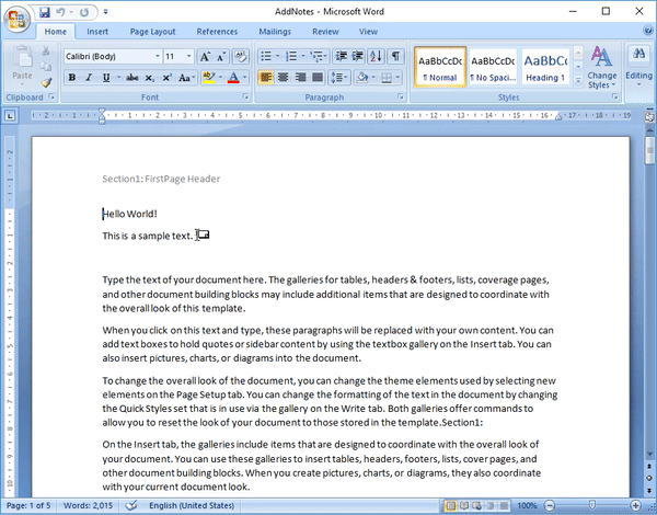 Word document with a footnote and an endnote